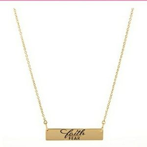 Gold Faith Over Fear bar necklace